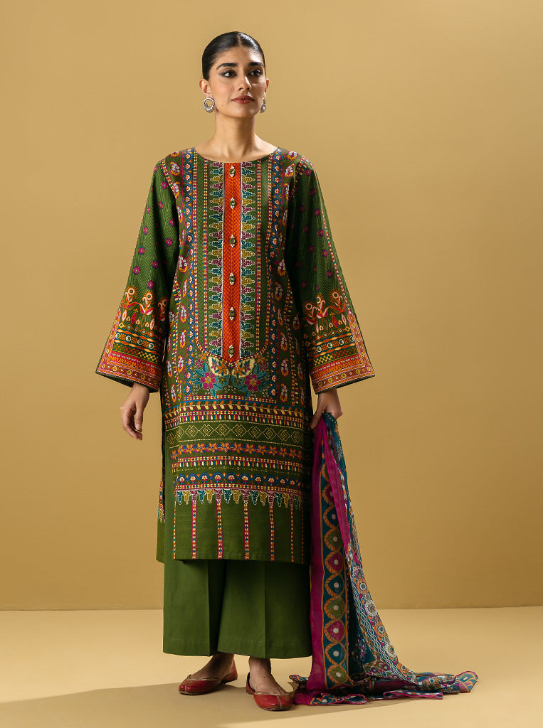 3 PIECE - PRINTED KHADDAR SUIT - TROPICAL FAWN MORBAGH WN_22   