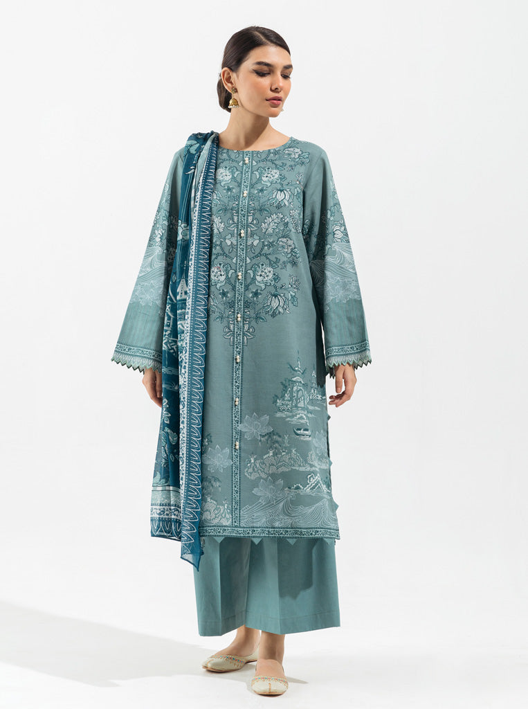 3 PIECE - PRINTED KHADDAR SUIT - URBAN TEAL MORBAGH WN_22   