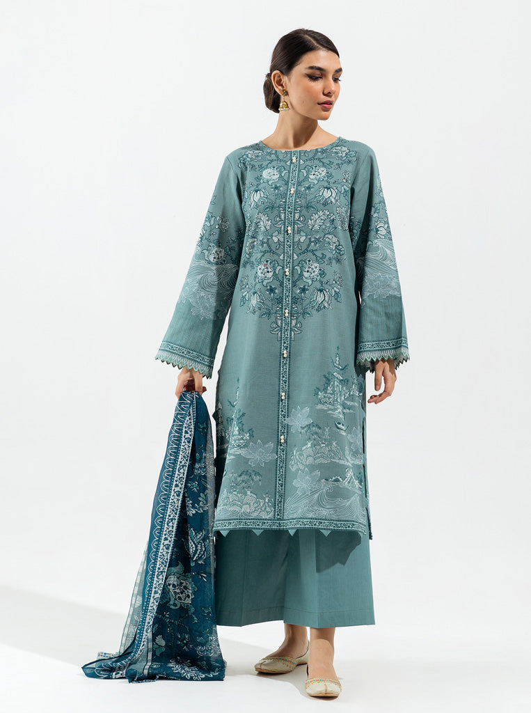 3 PIECE - PRINTED KHADDAR SUIT - URBAN TEAL MORBAGH WN_22   
