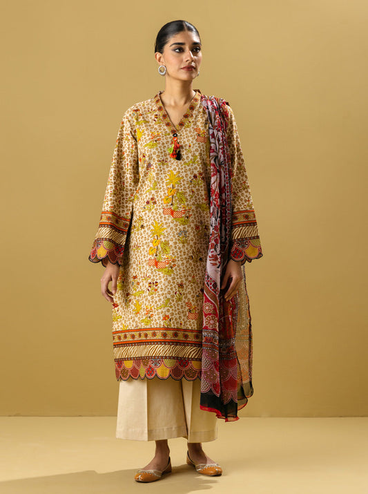 3 PIECE - PRINTED KHADDAR SUIT - LIMEADE MORBAGH WN_22   