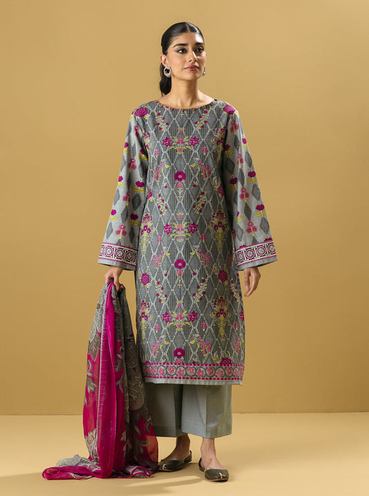 3 PIECE - PRINTED KHADDAR SUIT - FUSCHIA BUDS MORBAGH WN_22   