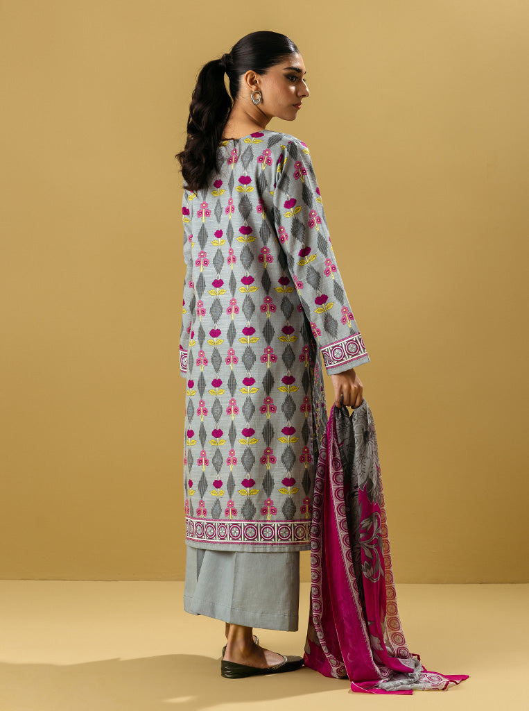 3 PIECE - PRINTED KHADDAR SUIT - FUSCHIA BUDS MORBAGH WN_22   