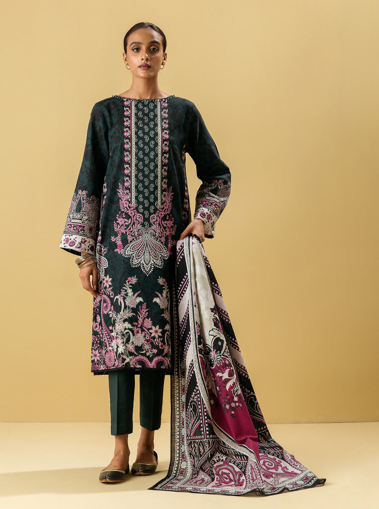 3 PIECE - PRINTED KHADDAR SUIT - ROYAL GREEM MORBAGH WN_22   