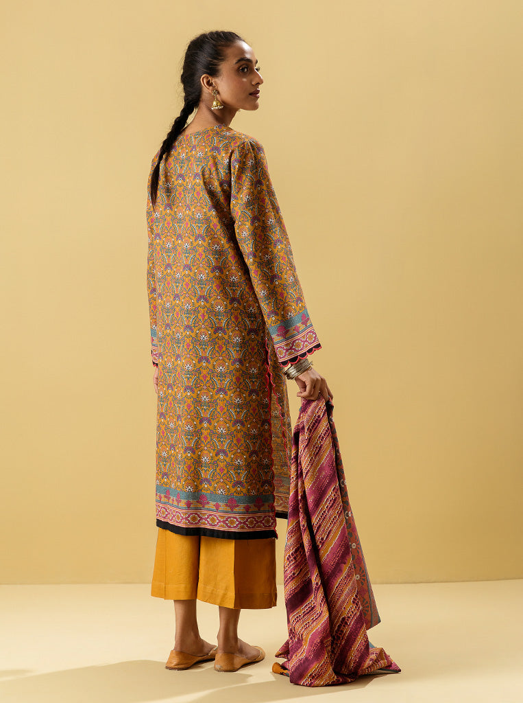 3 PIECE - PRINTED KHADDAR SUIT - BRIGHT MANI GOLD MORBAGH WN_22   
