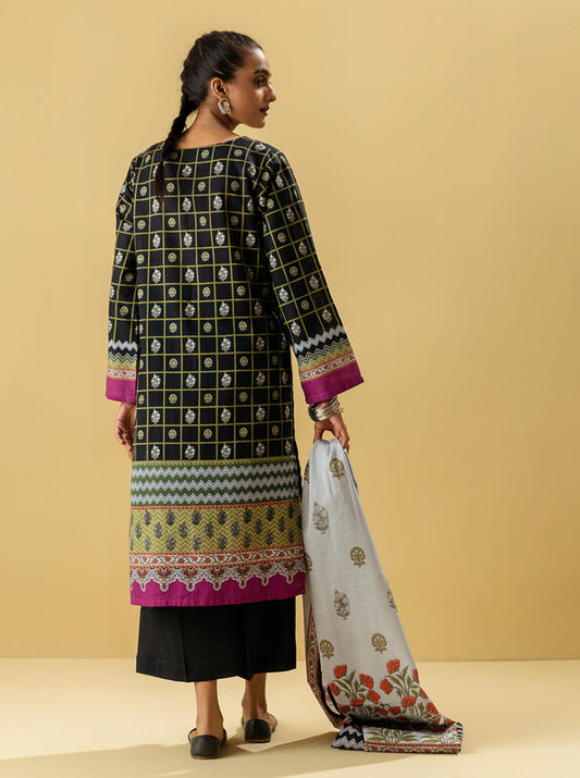 3 PIECE - PRINTED KHADDAR SUIT - BLOOMING BLACK MORBAGH WN_22   