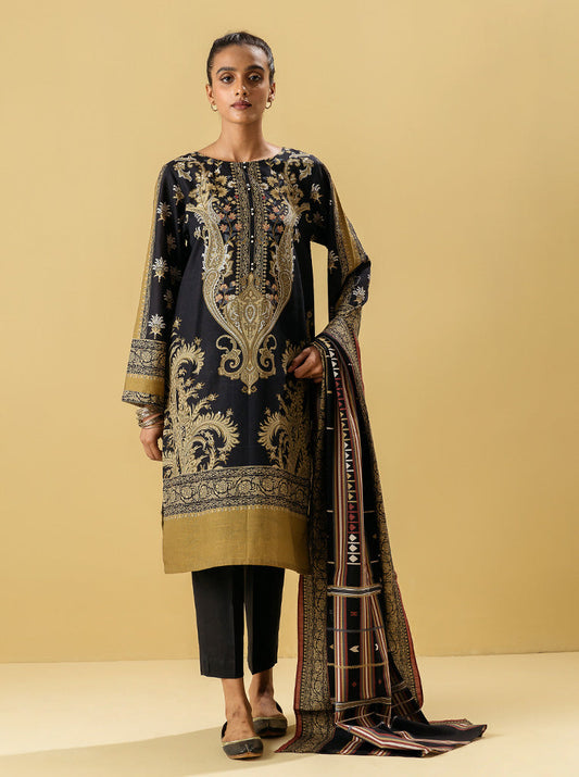 3 PIECE - PRINTED KHADDAR SUIT - ORIENTAL BLACK MORBAGH WN_22   