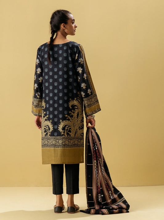 3 PIECE - PRINTED KHADDAR SUIT - ORIENTAL BLACK MORBAGH WN_22   