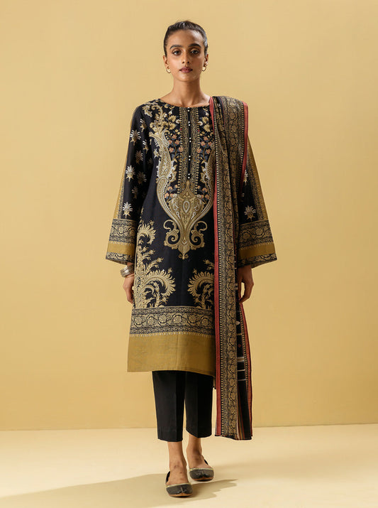 3 PIECE - PRINTED KHADDAR SUIT - ORIENTAL BLACK MORBAGH WN_22   