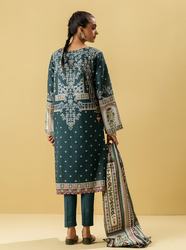 3 PIECE - PRINTED KHADDAR SUIT - TEAL TREASORE MORBAGH WN_22   