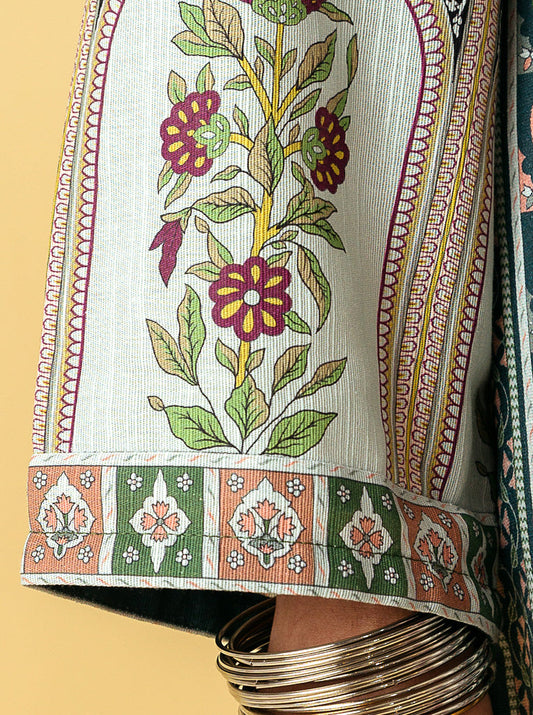 3 PIECE - PRINTED KHADDAR SUIT - TEAL TREASORE MORBAGH WN_22   