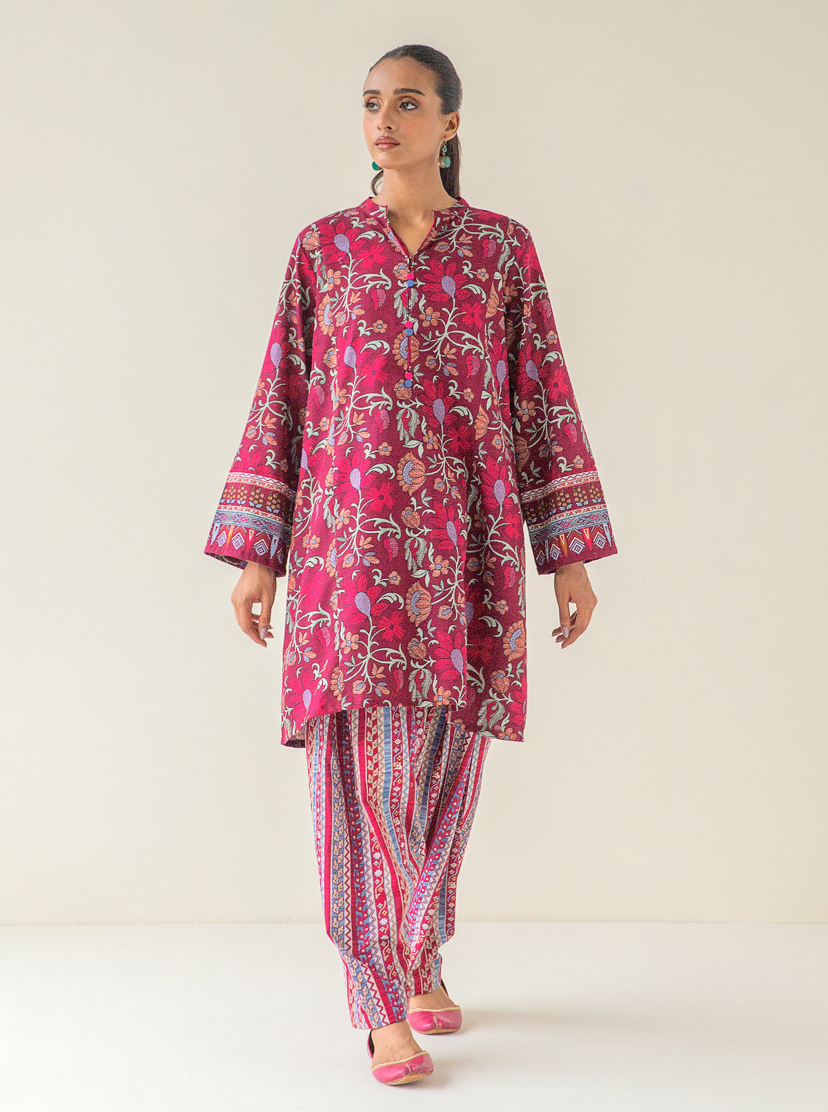 2 PIECE - PRINTED KHADDAR SUIT - CANDY PINK MORBAGH WN_23   