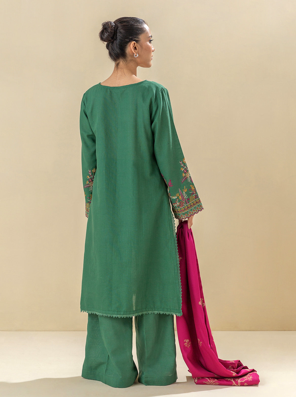 3 PIECE - EMBROIDERED  KHADDAR SUIT - SATIN MOSS MORBAGH WN_23   