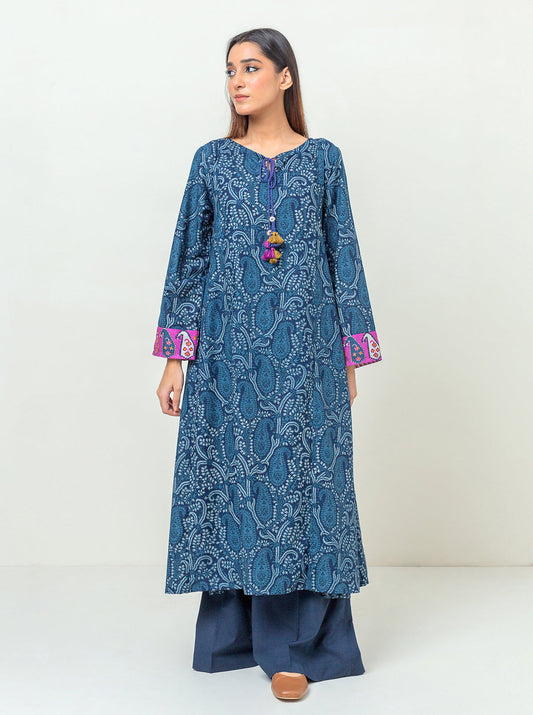 2 PIECE - PRINTED KHADDAR SUIT - NAVY ENGRAVED MORBAGH WN_23   