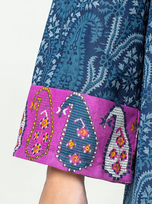 2 PIECE - PRINTED KHADDAR SUIT - NAVY ENGRAVED MORBAGH WN_23   