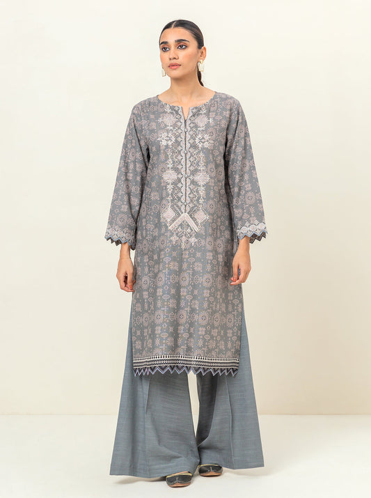 2 PIECE - EMBROIDERED KHADDAR SUIT - DEW GREY MORBAGH WN_23   