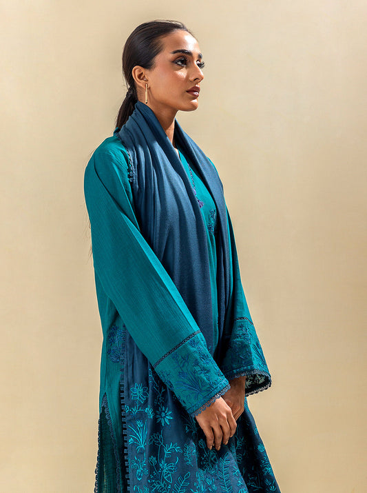 3 PIECE - EMBROIDERED KHADDAR SUIT WITH EMBROIDERED SHAWL - SHALLOW POND MORBAGH WN_23   