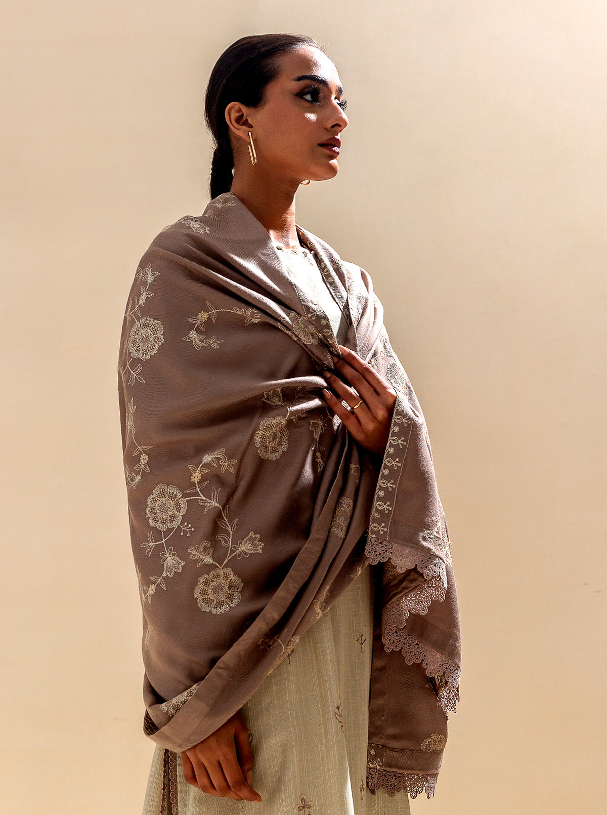 3 PIECE - EMBROIDERED KHADDAR SUIT WITH EMBROIDERED SHAWL - WINTER SKY MORBAGH WN_23   