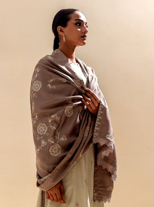 3 PIECE - EMBROIDERED KHADDAR SUIT WITH EMBROIDERED SHAWL - WINTER SKY MORBAGH WN_23   