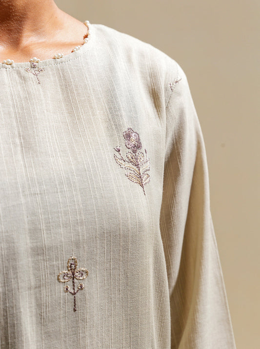 3 PIECE - EMBROIDERED KHADDAR SUIT WITH EMBROIDERED SHAWL - WINTER SKY MORBAGH WN_23   