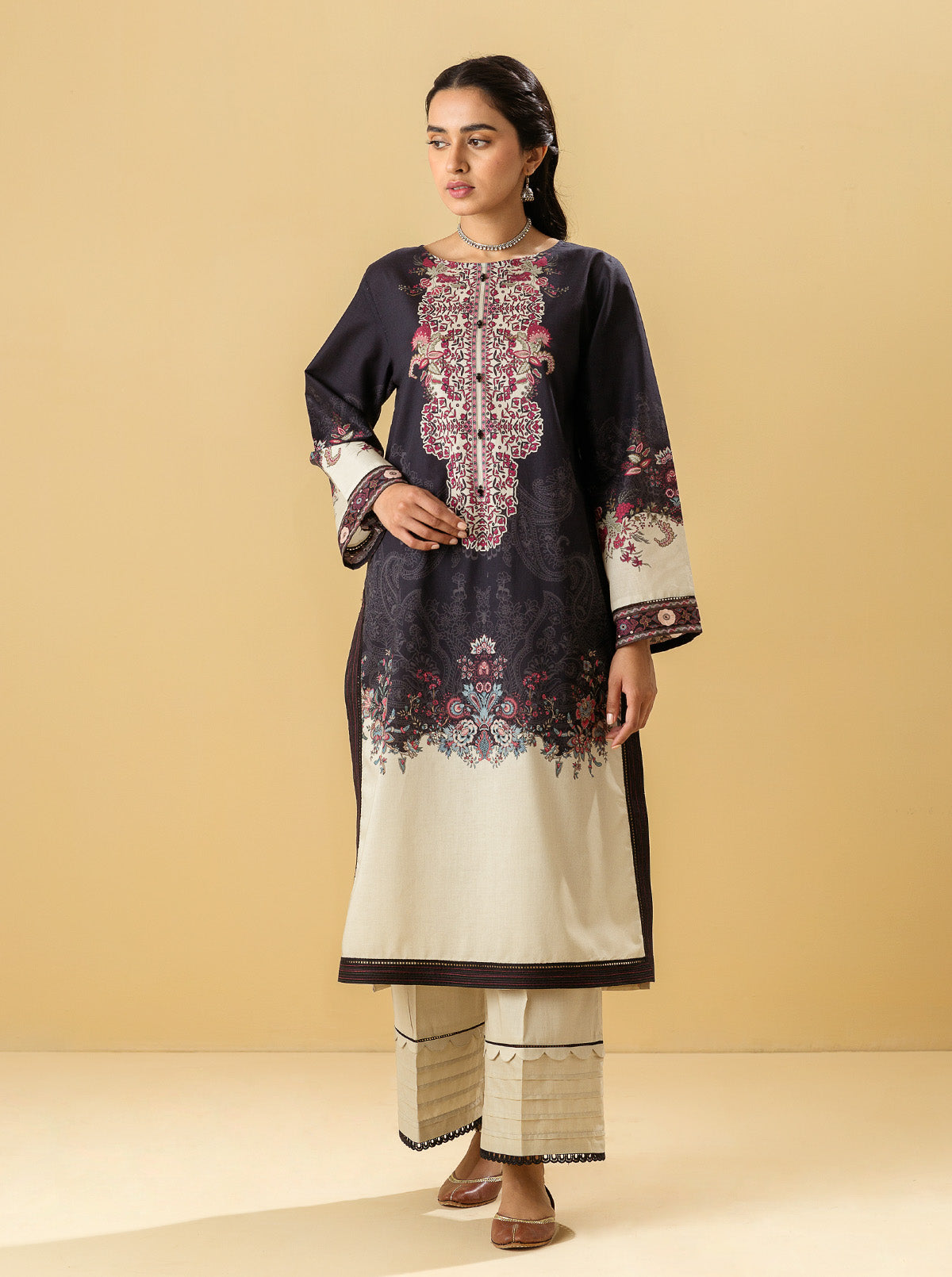 1 PIECE - PRINTED LAWN SHIRT - MAJESTIC NOIR MORBAGH SU_22   