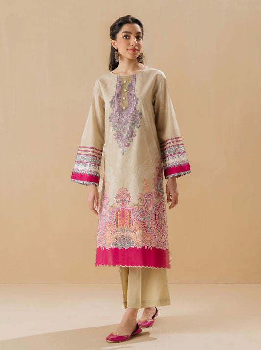 2 PIECE - PRINTED LAWN SUIT - PEARLY BEIGE MORBAGH SU_22   