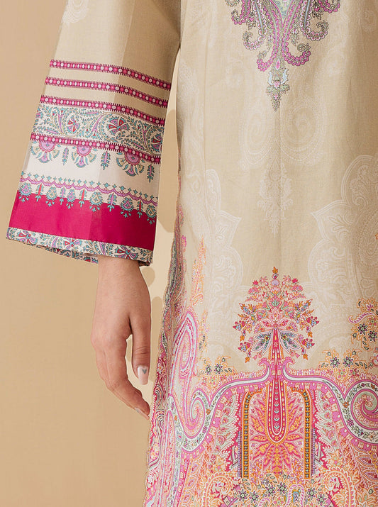 2 PIECE - PRINTED LAWN SUIT - PEARLY BEIGE MORBAGH SU_22   