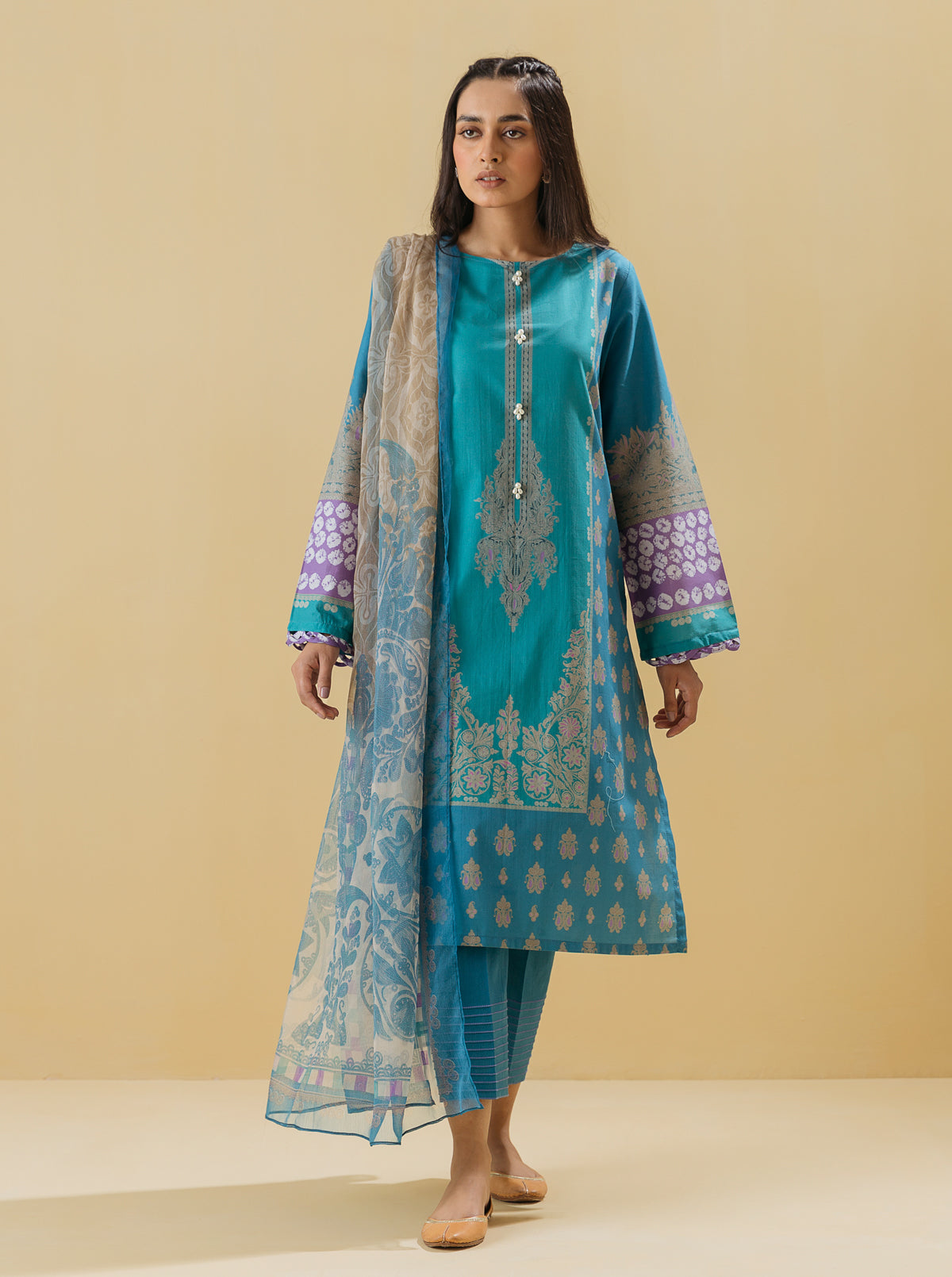 2 PIECE - PRINTED LAWN SUIT - QUARTZ BLUE MORBAGH SU_22   