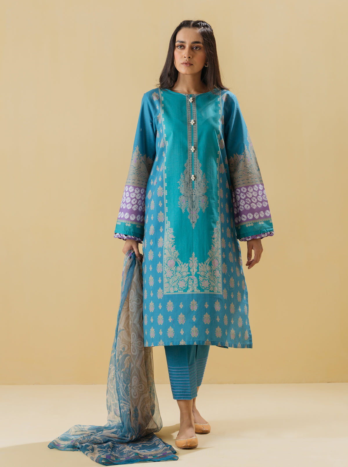 2 PIECE - PRINTED LAWN SUIT - QUARTZ BLUE MORBAGH SU_22   