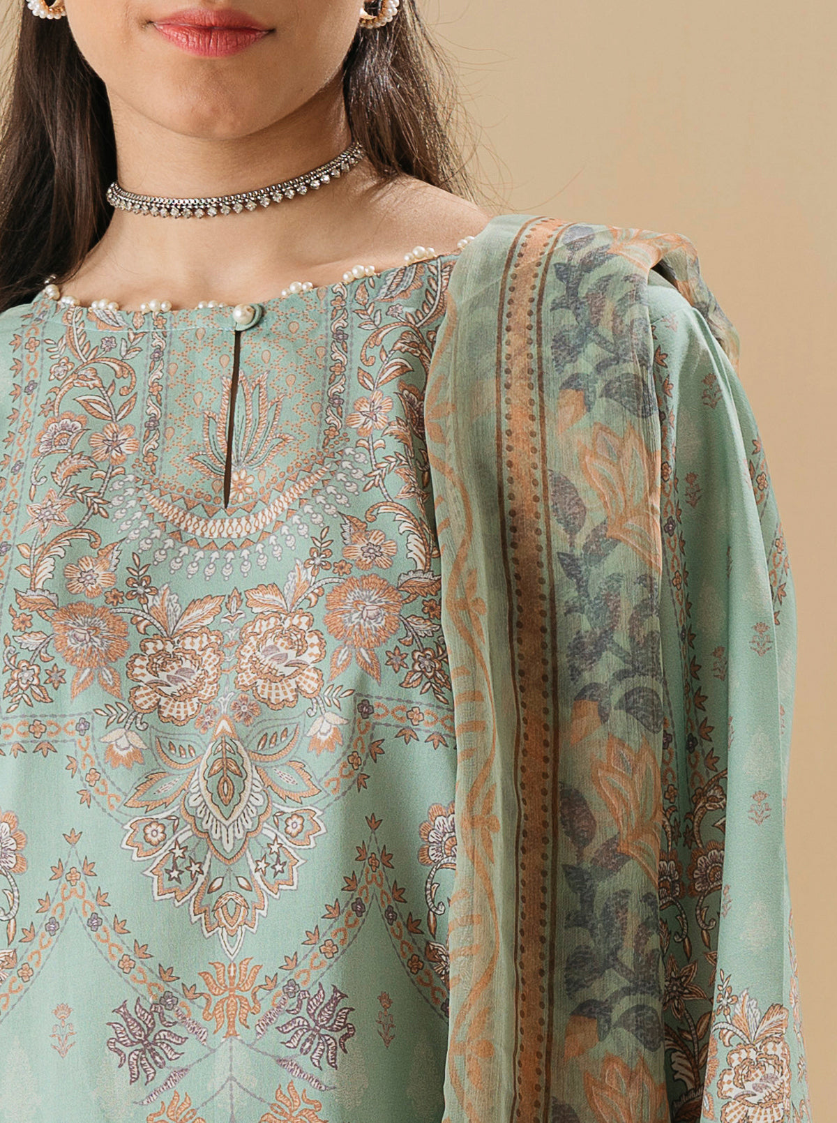 2 PIECE - PRINTED LAWN SUIT - HINT OF MINT MORBAGH SU_22   
