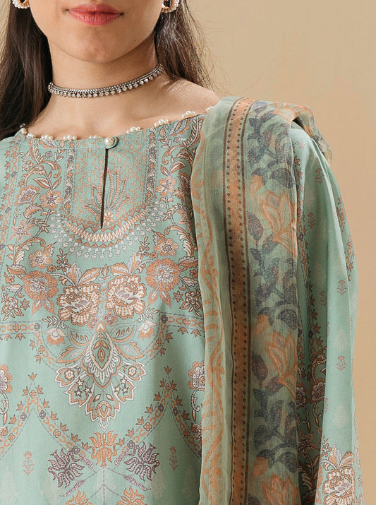2 PIECE - PRINTED LAWN SUIT - HINT OF MINT MORBAGH SU_22   