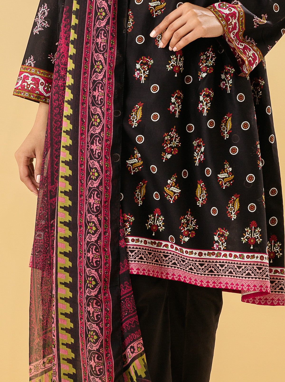 2 PIECE - PRINTED LAWN SUIT - BLACK QUARTZ MORBAGH SU_22   
