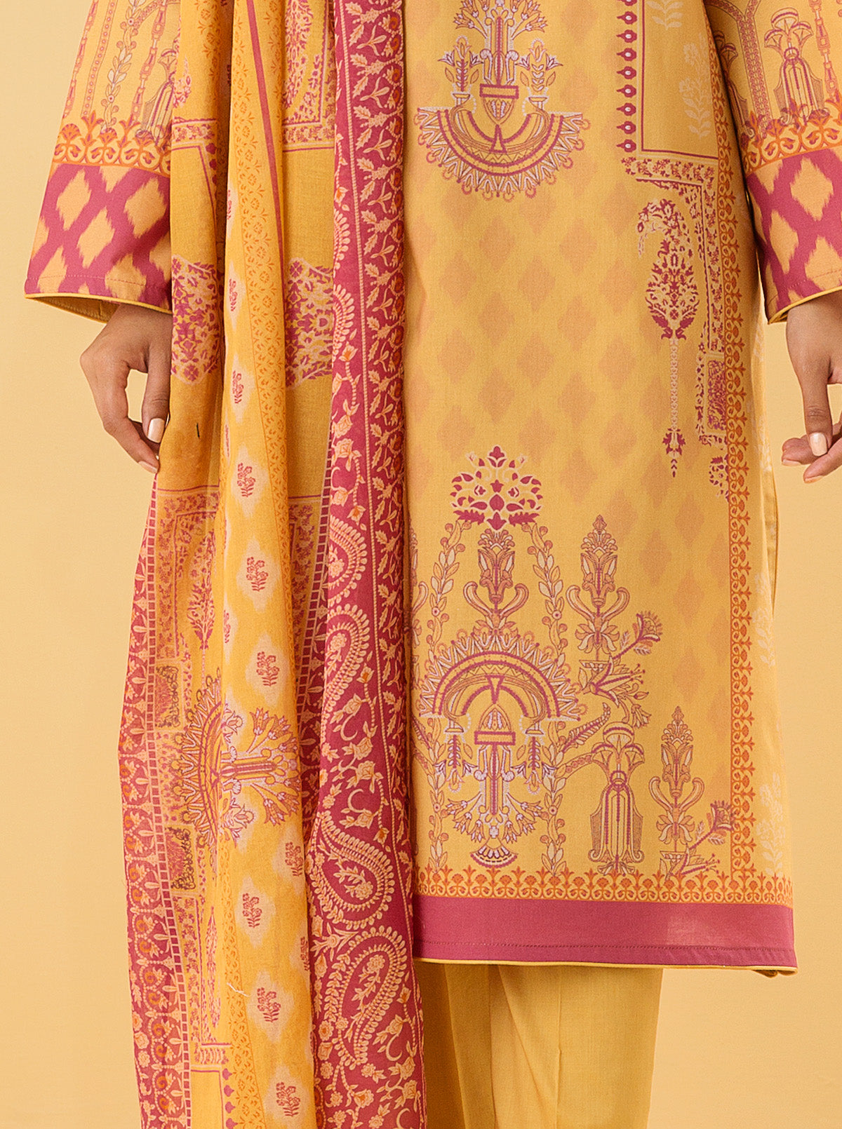 2 PIECE - PRINTED LAWN SUIT - PRIMROSE YELLOW MORBAGH SU_22   