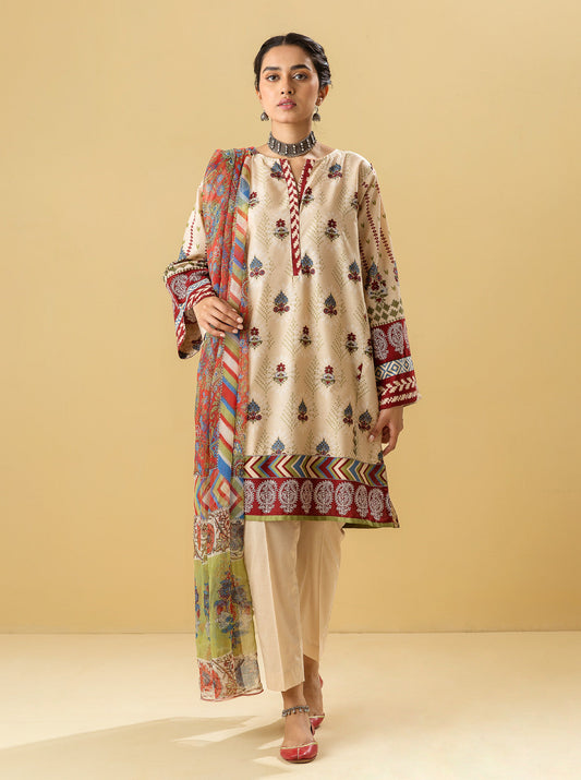 3 PIECE - PRINTED LAWN SUIT - IVORY MIST MORBAGH SU_22   