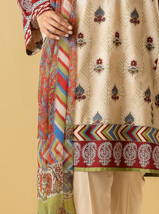 3 PIECE - PRINTED LAWN SUIT - IVORY MIST MORBAGH SU_22   