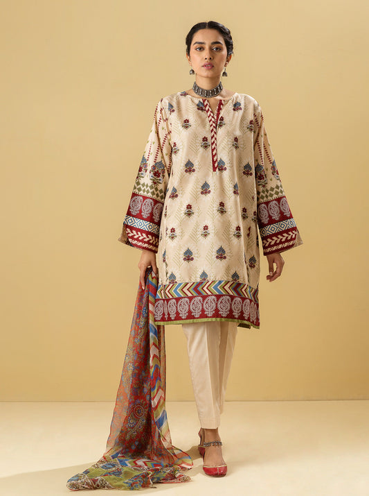 3 PIECE - PRINTED LAWN SUIT - IVORY MIST MORBAGH SU_22   