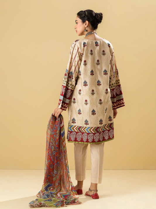 3 PIECE - PRINTED LAWN SUIT - IVORY MIST MORBAGH SU_22   