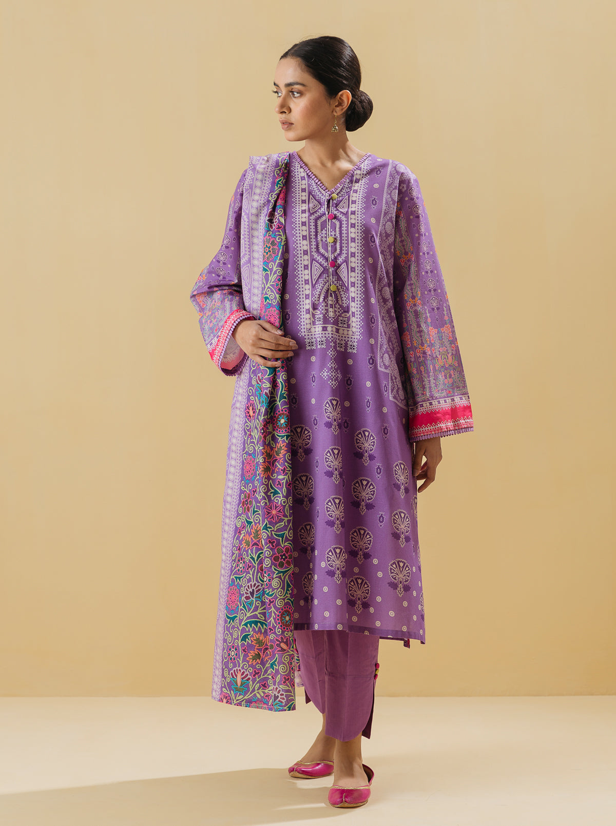 3 PIECE - PRINTED LAWN SUIT - ORCHID TONE MORBAGH SU_22   