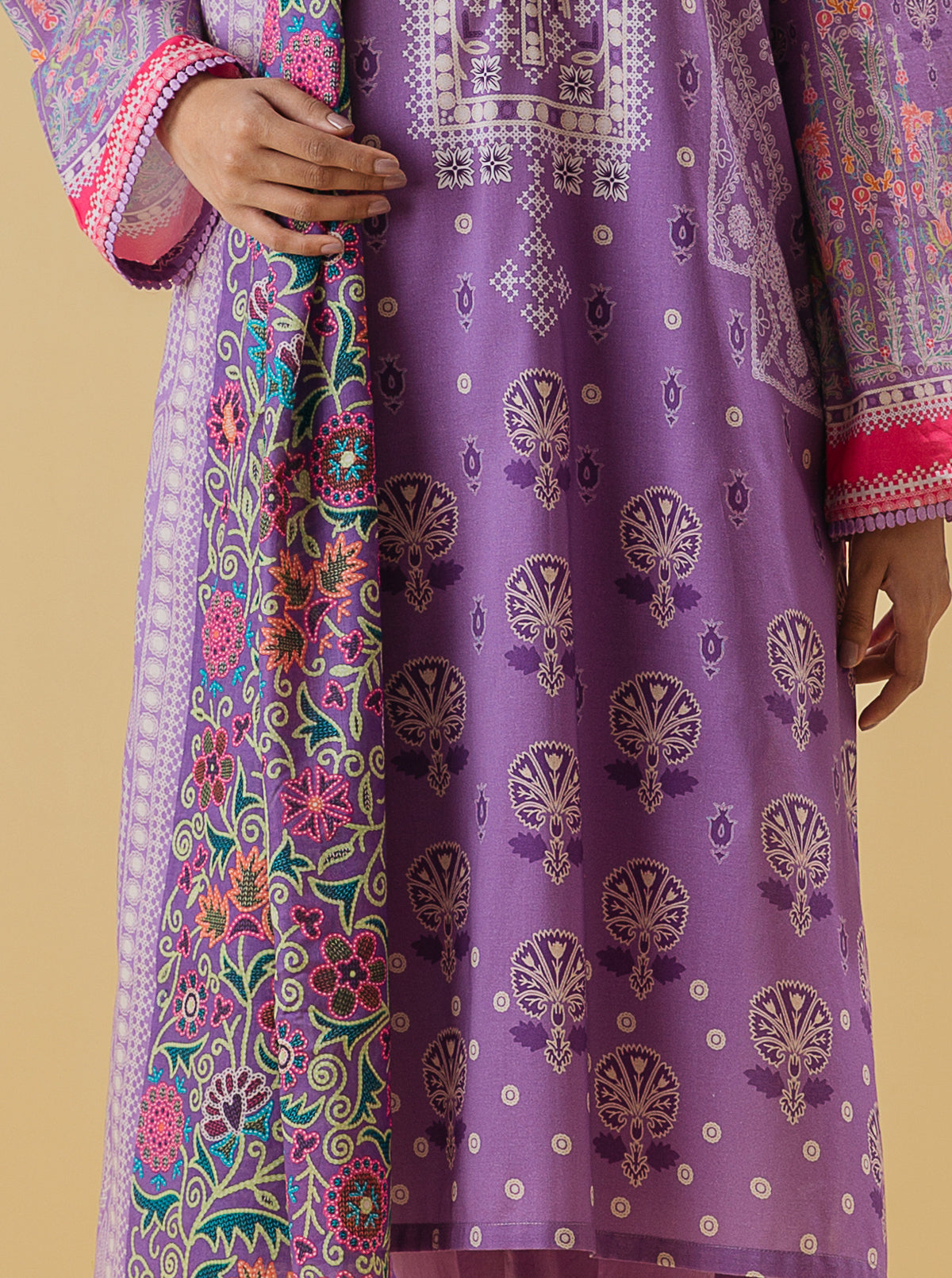 3 PIECE - PRINTED LAWN SUIT - ORCHID TONE MORBAGH SU_22   