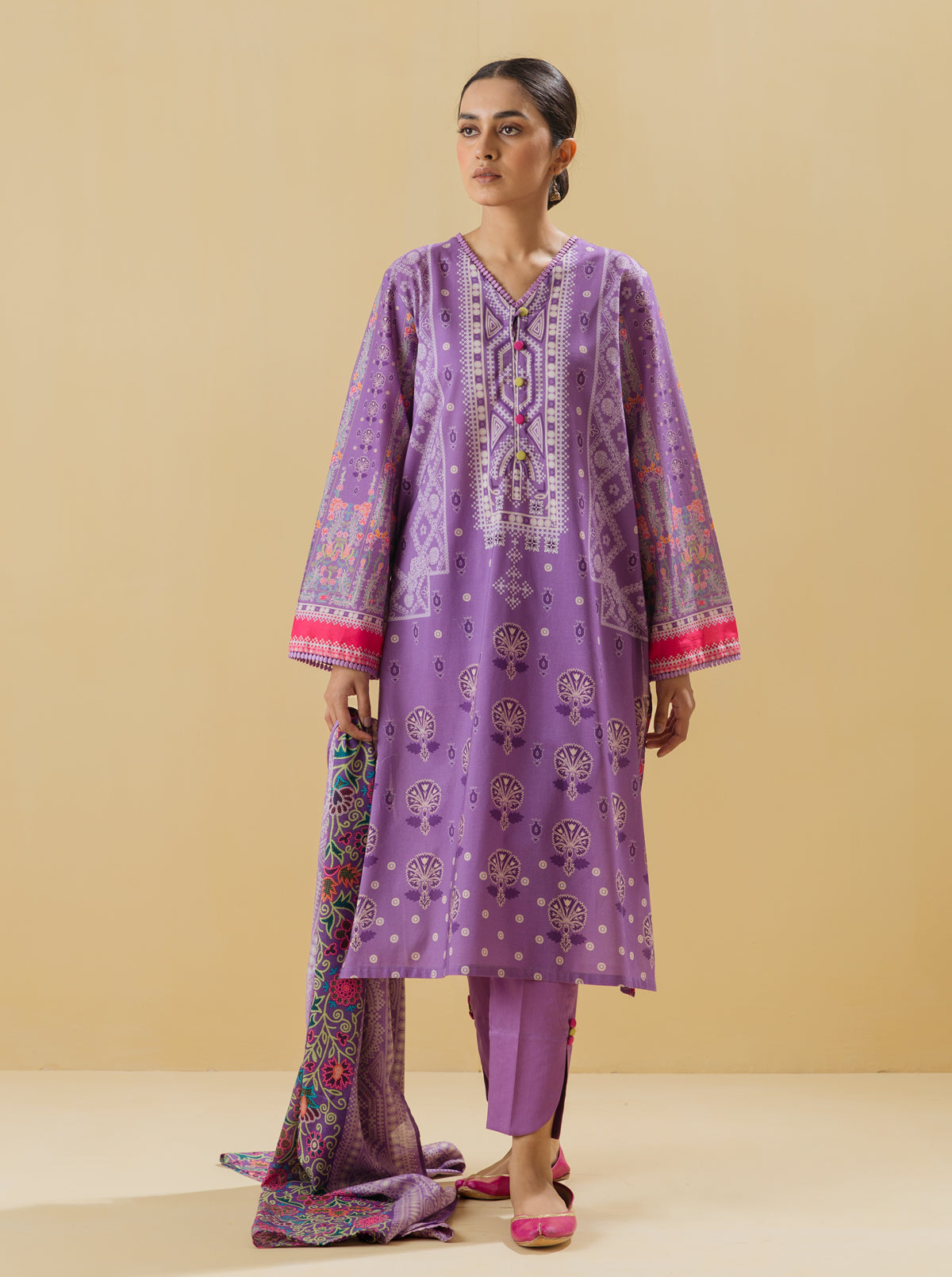 3 PIECE - PRINTED LAWN SUIT - ORCHID TONE MORBAGH SU_22   