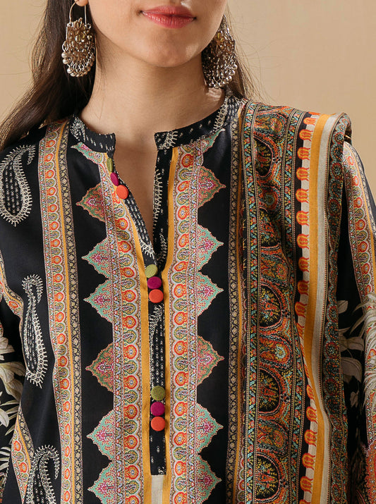 3 PIECE - PRINTED LAWN SUIT - GARDENIA ONYX MORBAGH SU_22   