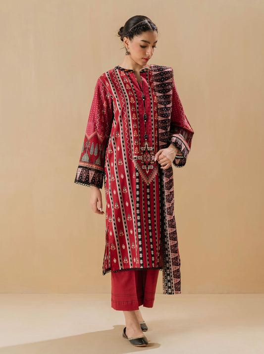 3 PIECE - PRINTED LAWN SUIT - ALLURING RED MORBAGH SU_22   
