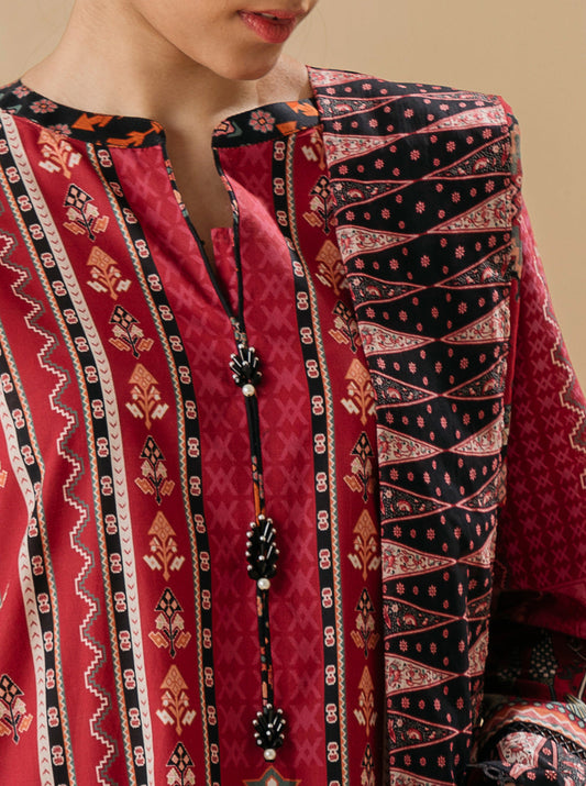 3 PIECE - PRINTED LAWN SUIT - ALLURING RED MORBAGH SU_22   