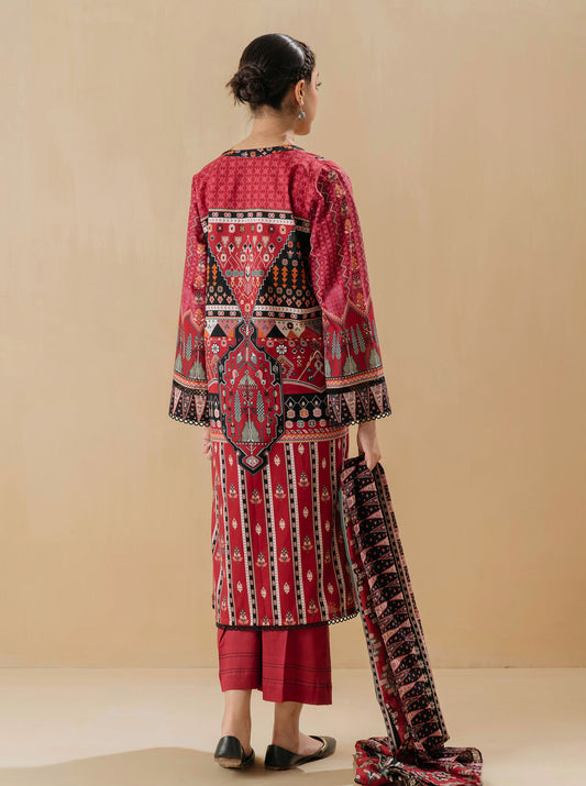 3 PIECE - PRINTED LAWN SUIT - ALLURING RED MORBAGH SU_22   