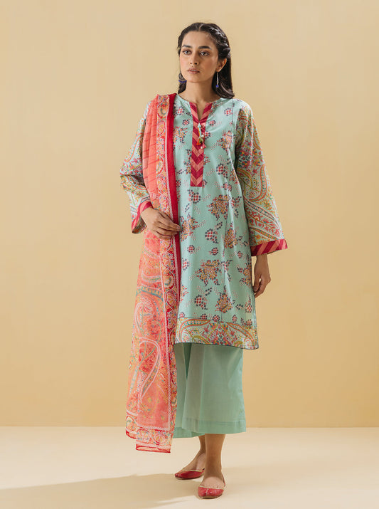 3 PIECE - PRINTED LAWN SUIT - SUMMER BREEZE MORBAGH SU_22   