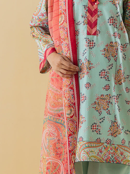 3 PIECE - PRINTED LAWN SUIT - SUMMER BREEZE MORBAGH SU_22   
