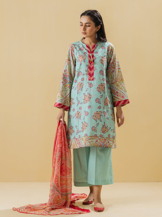 3 PIECE - PRINTED LAWN SUIT - SUMMER BREEZE MORBAGH SU_22   