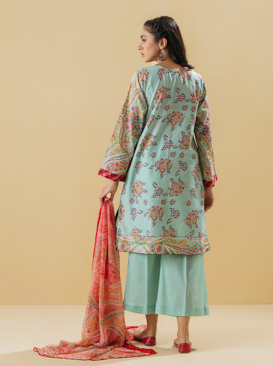 3 PIECE - PRINTED LAWN SUIT - SUMMER BREEZE MORBAGH SU_22   