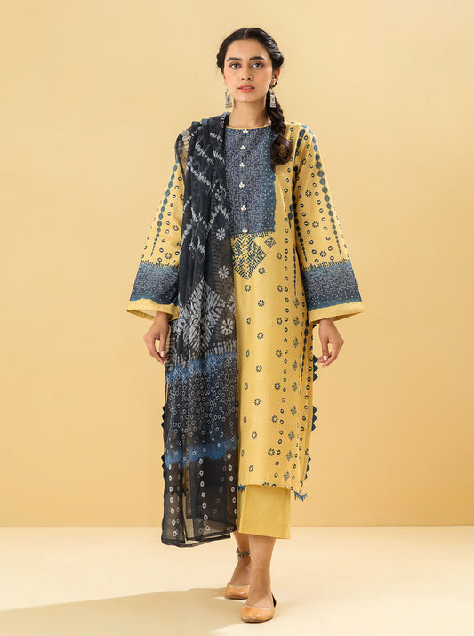 3 PIECE - PRINTED LAWN SUIT - OPAL YELLOW MORBAGH SU_22   
