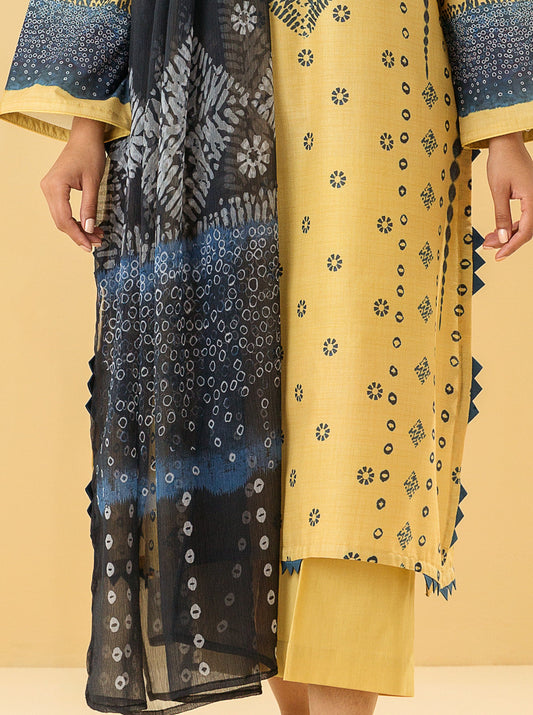 3 PIECE - PRINTED LAWN SUIT - OPAL YELLOW MORBAGH SU_22   
