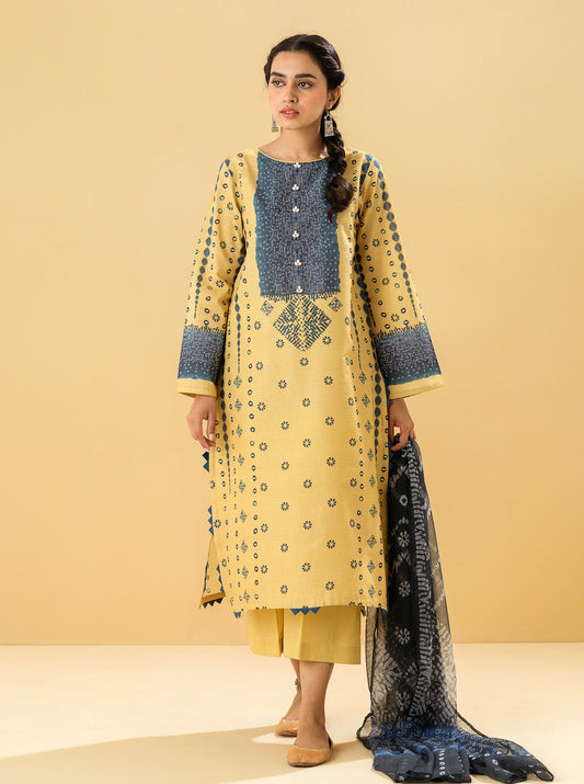 3 PIECE - PRINTED LAWN SUIT - OPAL YELLOW MORBAGH SU_22   